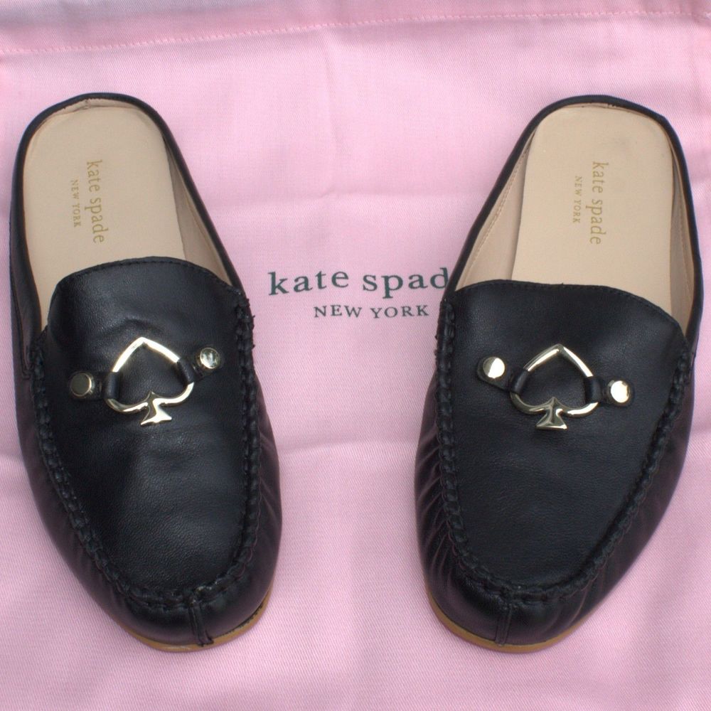 NIB w/Bag | Kate Spade Colada Leather Mules Backless Loafers | Black | Womens 7M